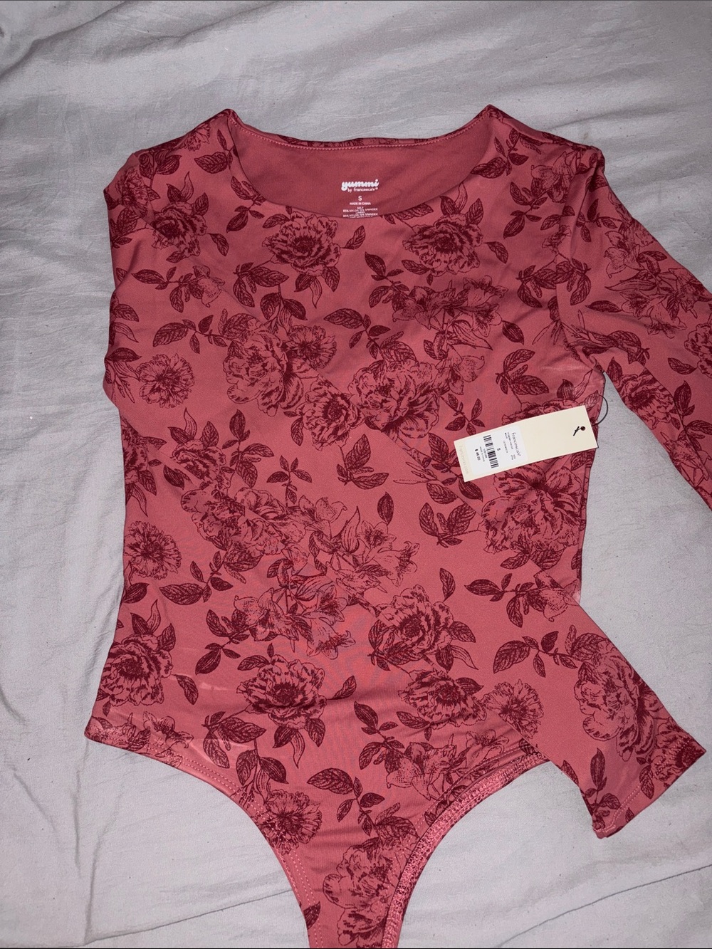 Francesca's Mauve Floral Long Sleeve Bodysuit